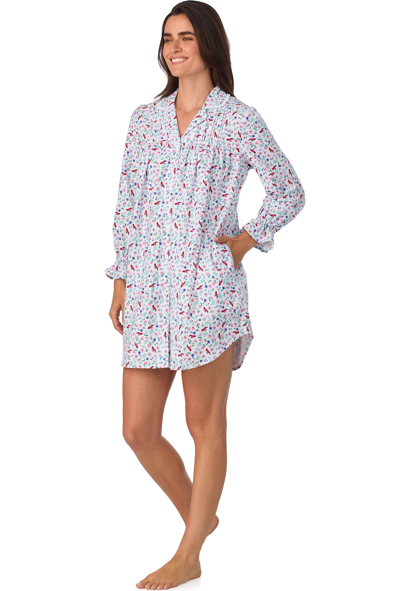 A lady wearing New Cardinal Flannel Nightshirt