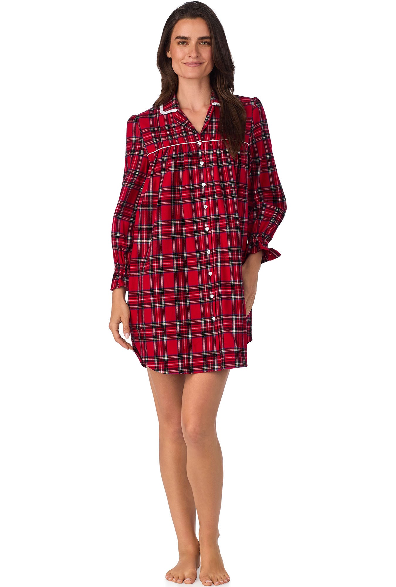 A lady wearing Red Tartan Flannel Nightshirt