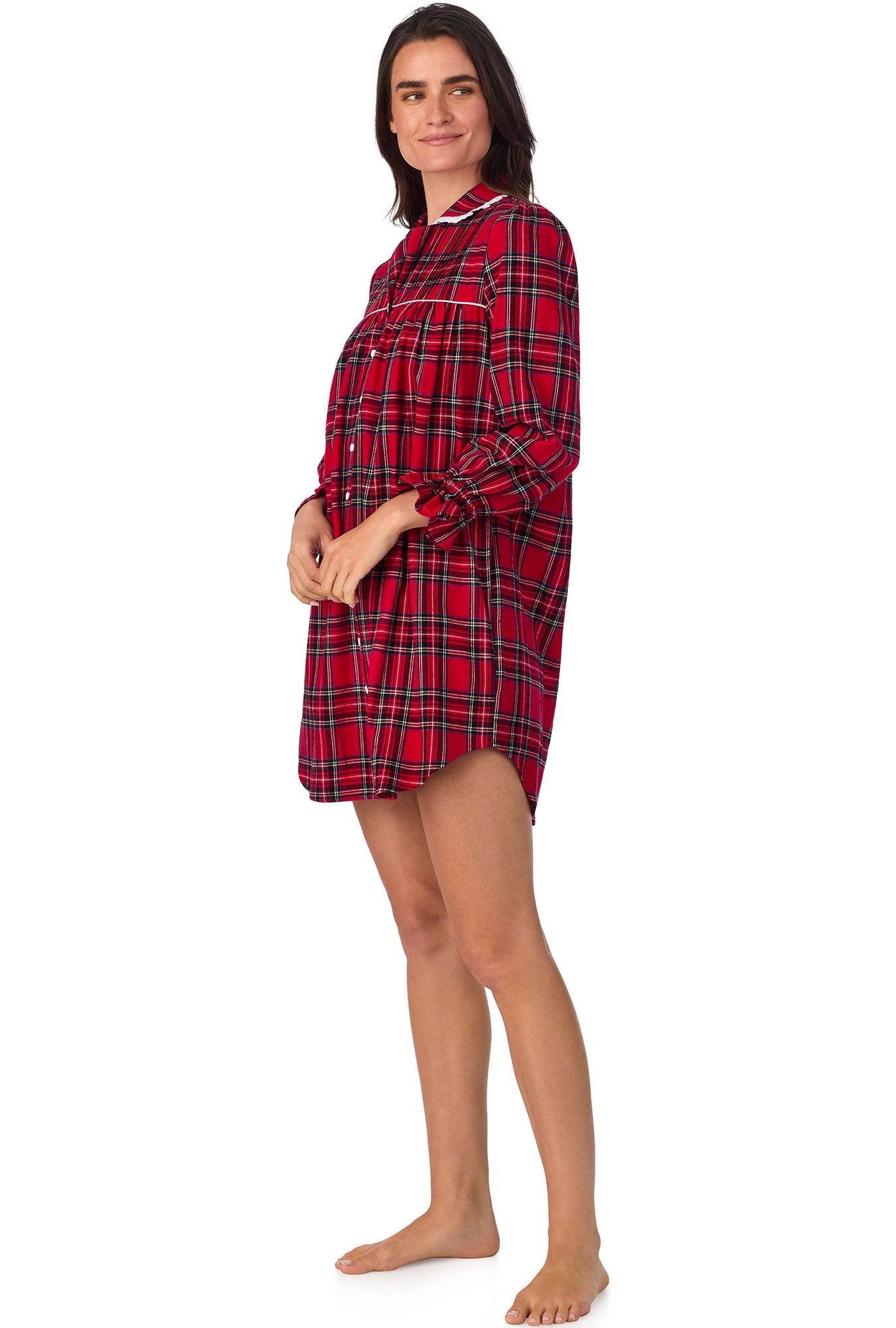 A lady wearing Red Tartan Flannel Nightshirt