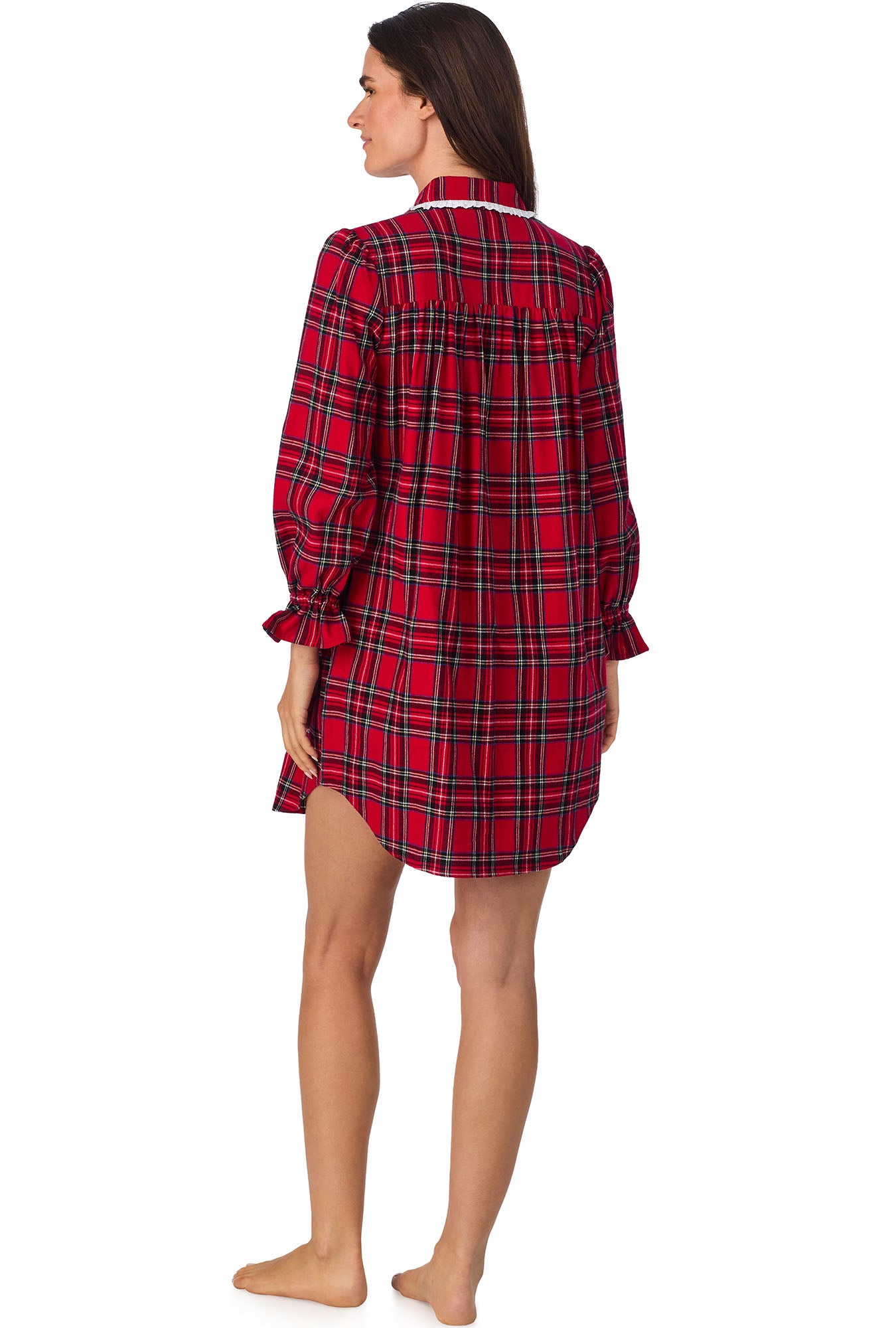 A lady wearing Red Tartan Flannel Nightshirt