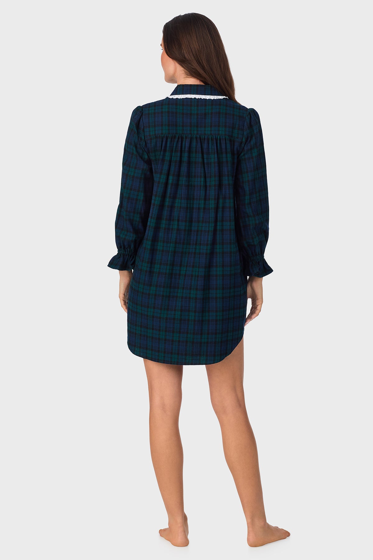 Black Watch Plaid 100% Cotton Brushed Flannel Long Sleeve Nightshirt