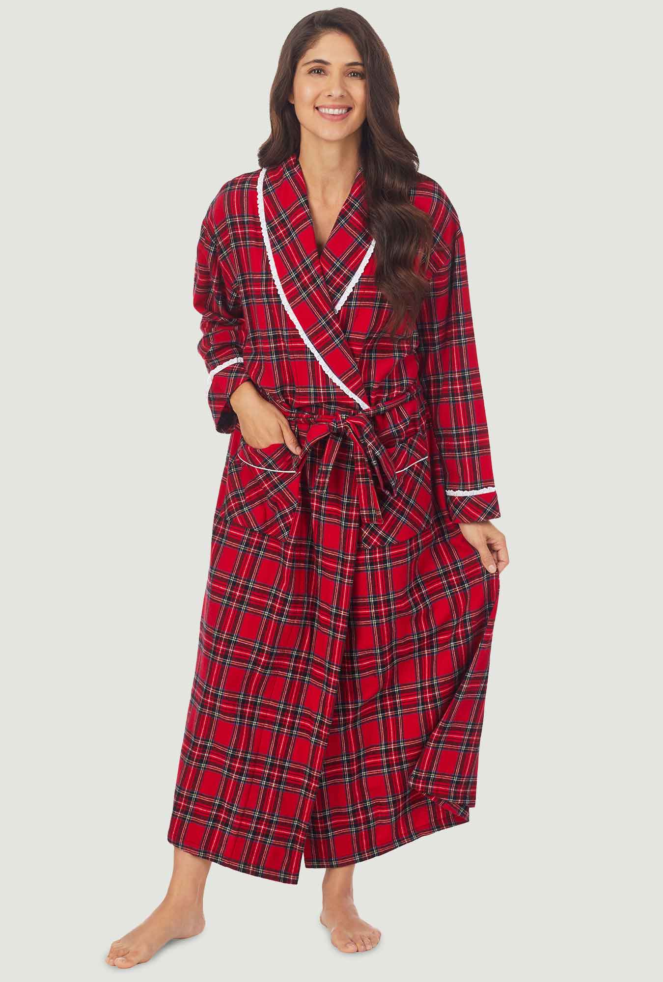 Elegant Red Flannel Plaid Classic Robe – Heidi Carey
