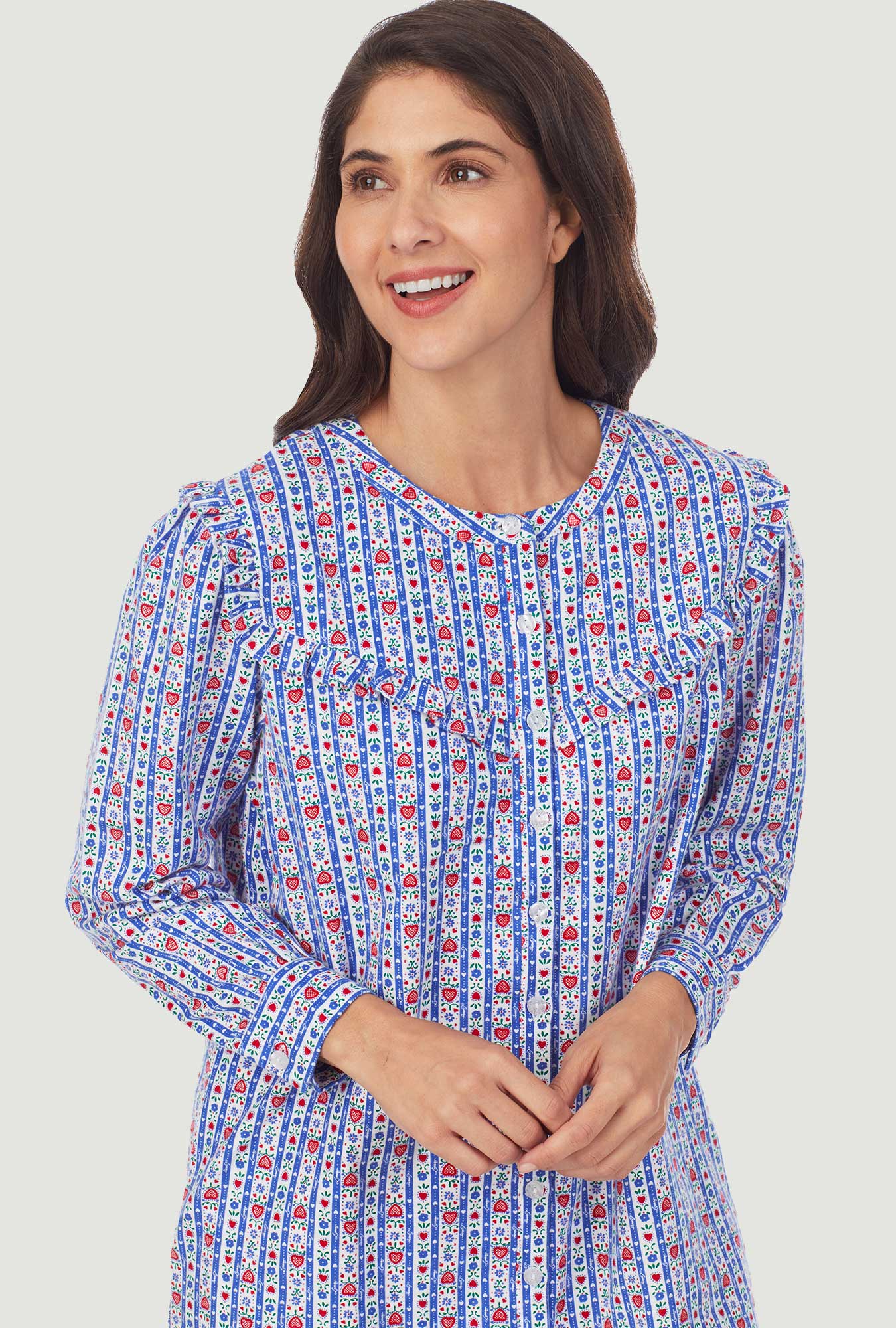 A Lady wearing Blue Tyrolean Womens Nightshirt