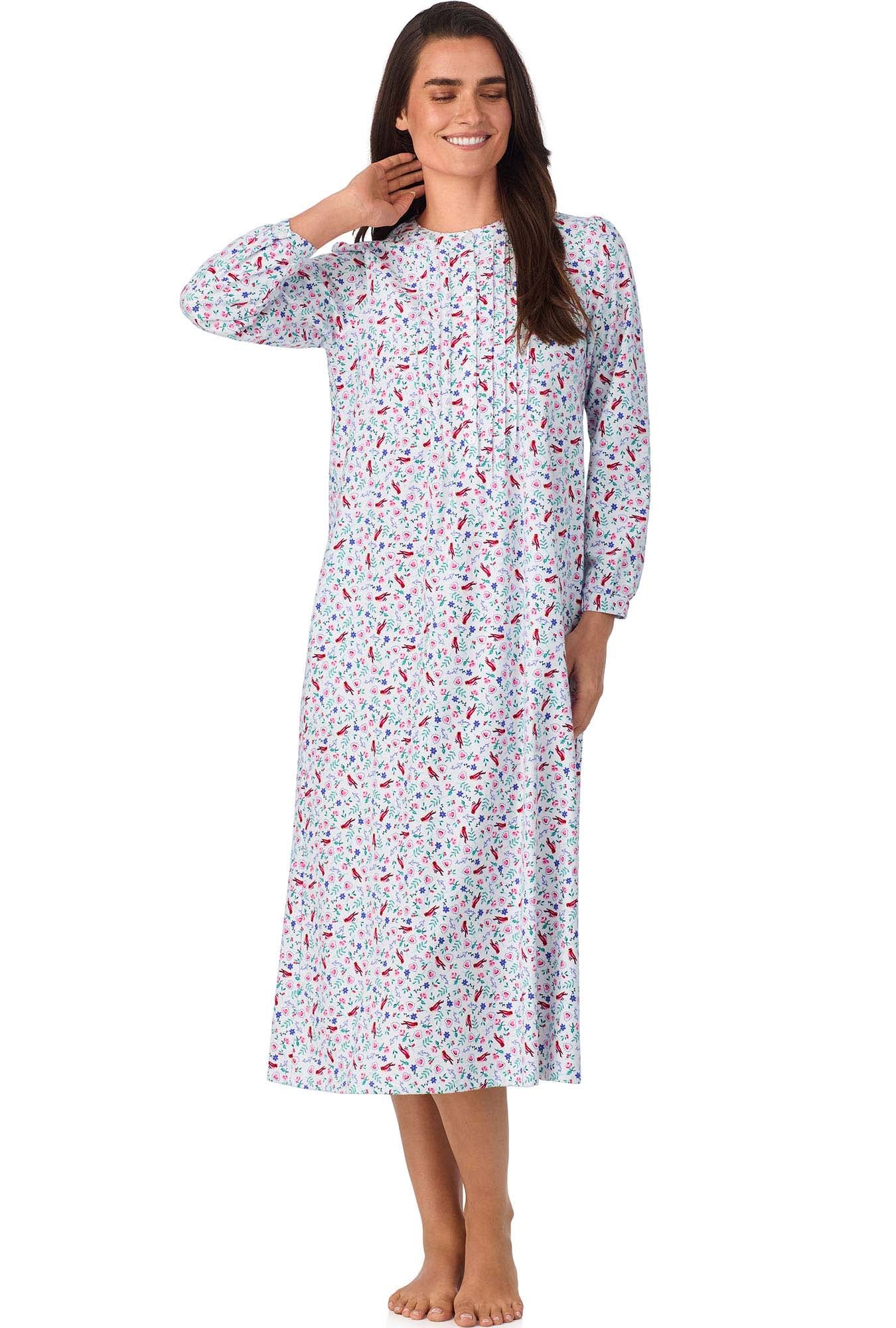 A lady wearing Sweet & Simple New Cardinal Flannel Gown