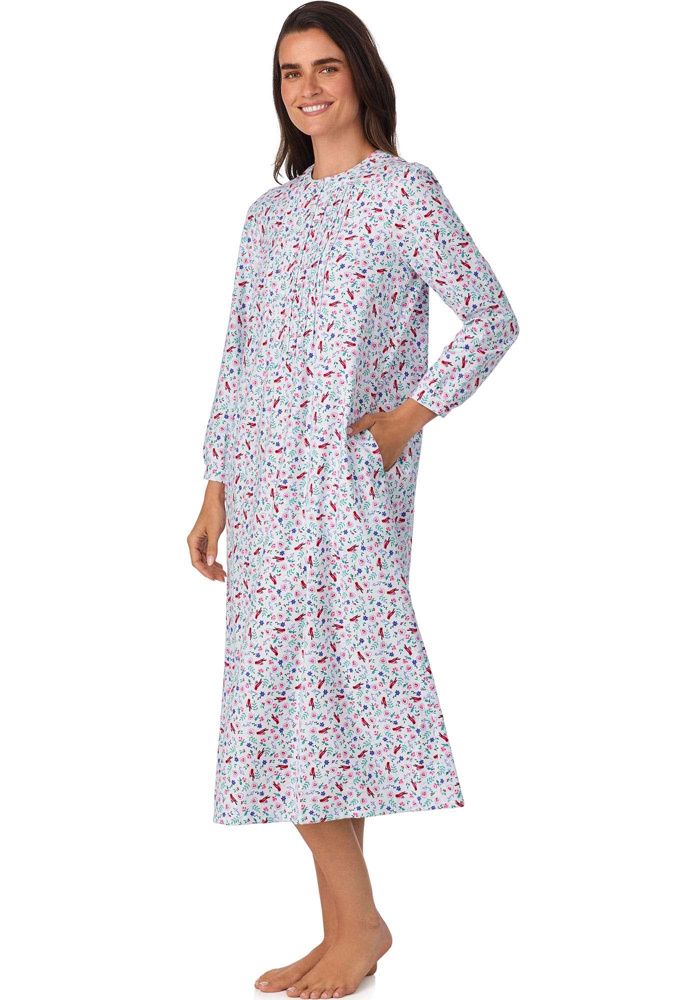 A lady wearing Sweet & Simple New Cardinal Flannel Gown