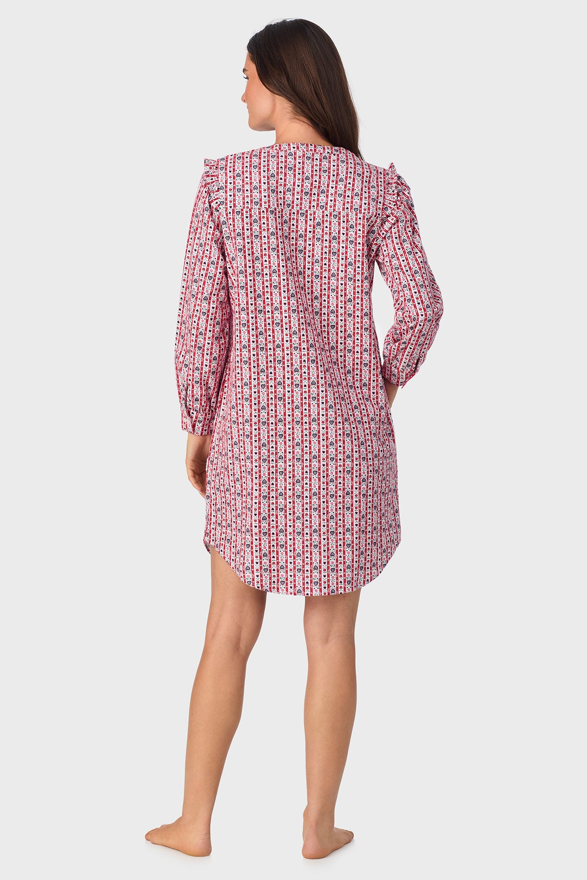 Red Tyrolean 100% Cotton Brushed Flannel Long Sleeve Nightshirt