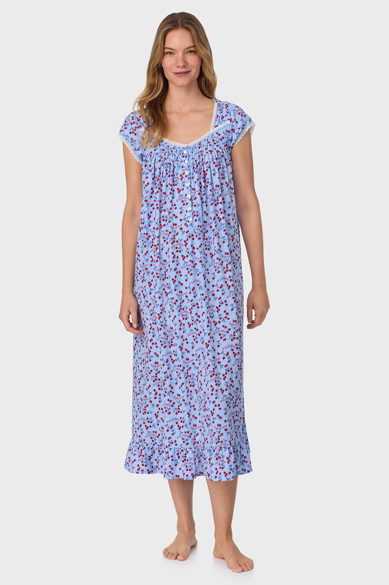 Blue Skies & Berries Cotton Knit Long Nightgown