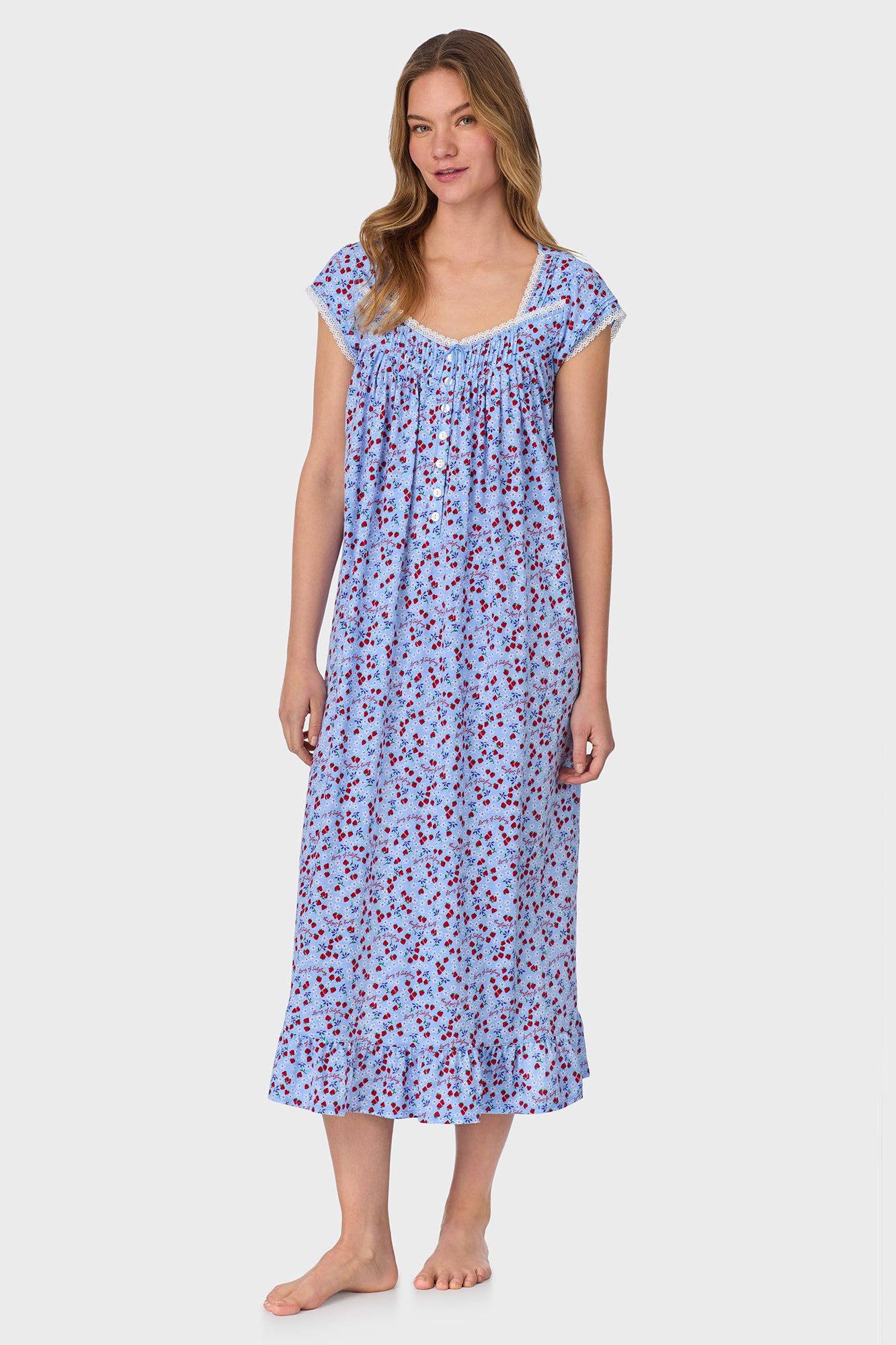 Blue Skies & Berries Cotton Knit Long Nightgown