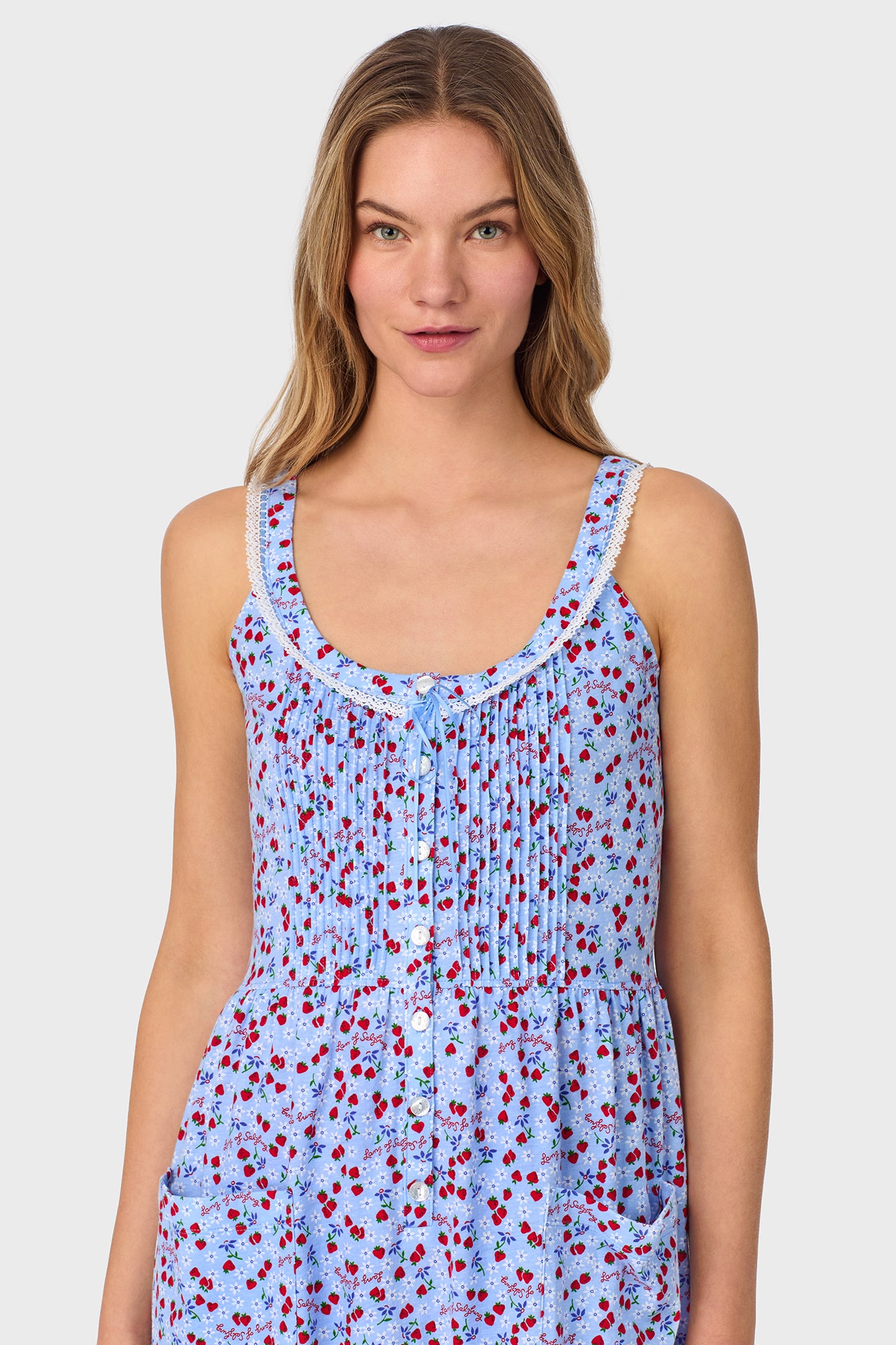 A lady wearing Blue Skies & Berries Cotton Knit Sundress