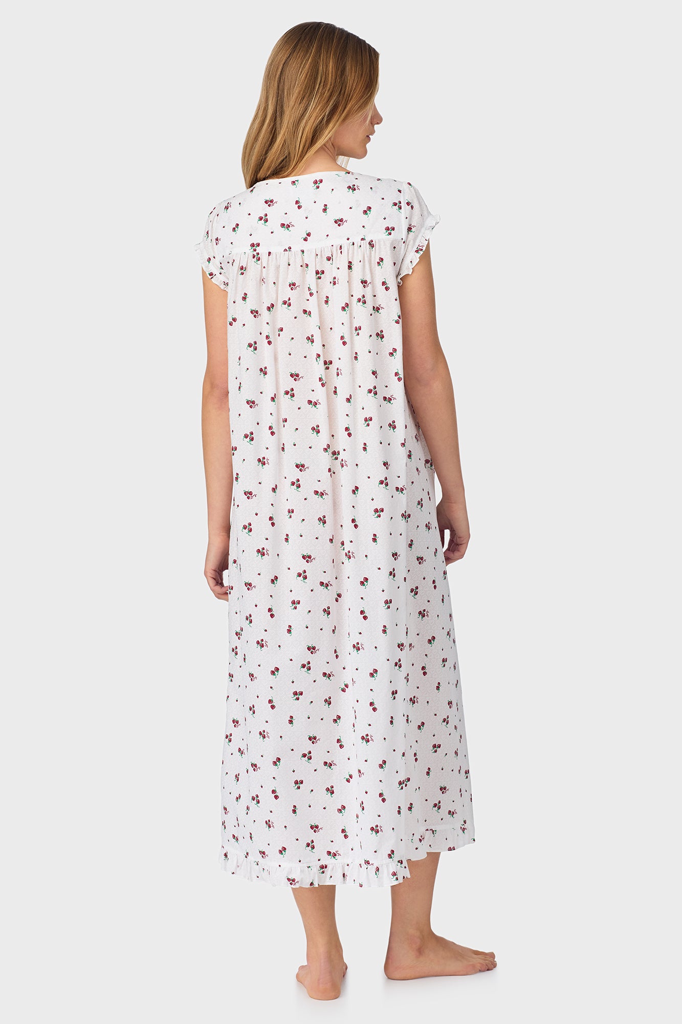 Strawberry Jubilee Cotton Lawn Cap Sleeve Long Nightgown