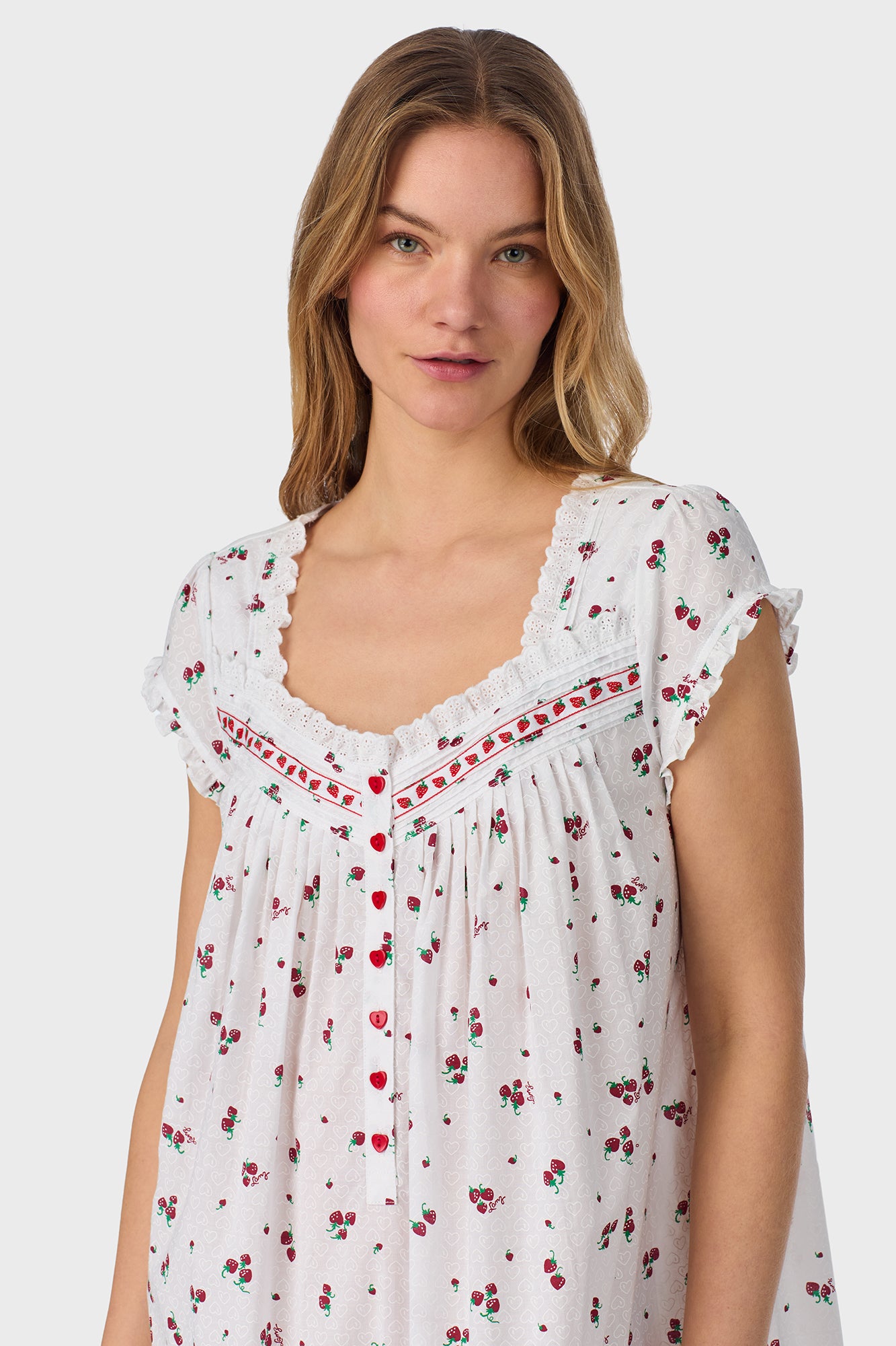Strawberry Jubilee Cotton Lawn Cap Sleeve Long Nightgown