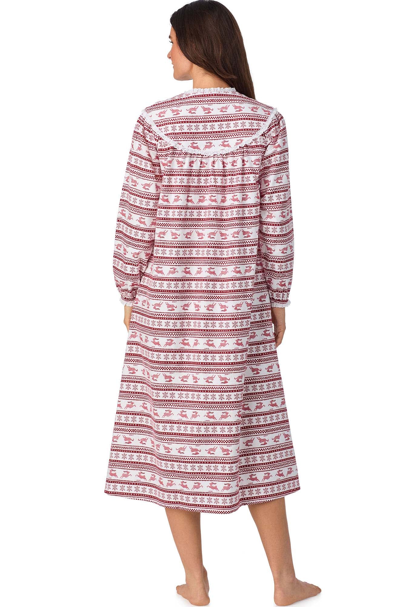 A lady wearing Red Fair Isle Flannel Gown