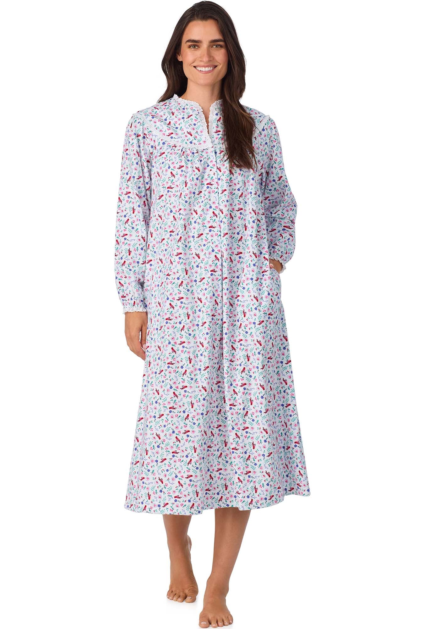 A lady wearing New Cardinal Flannel Gown