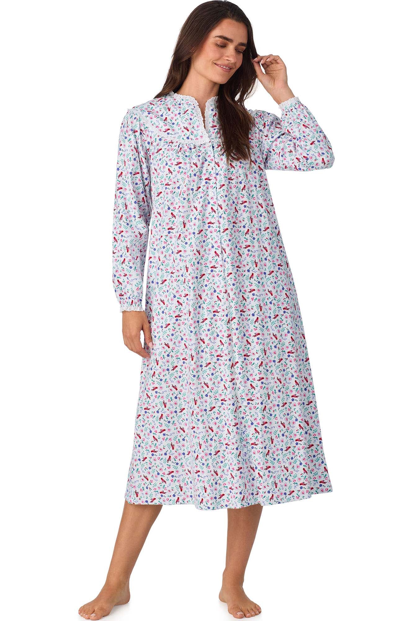 A lady wearing New Cardinal Flannel Gown