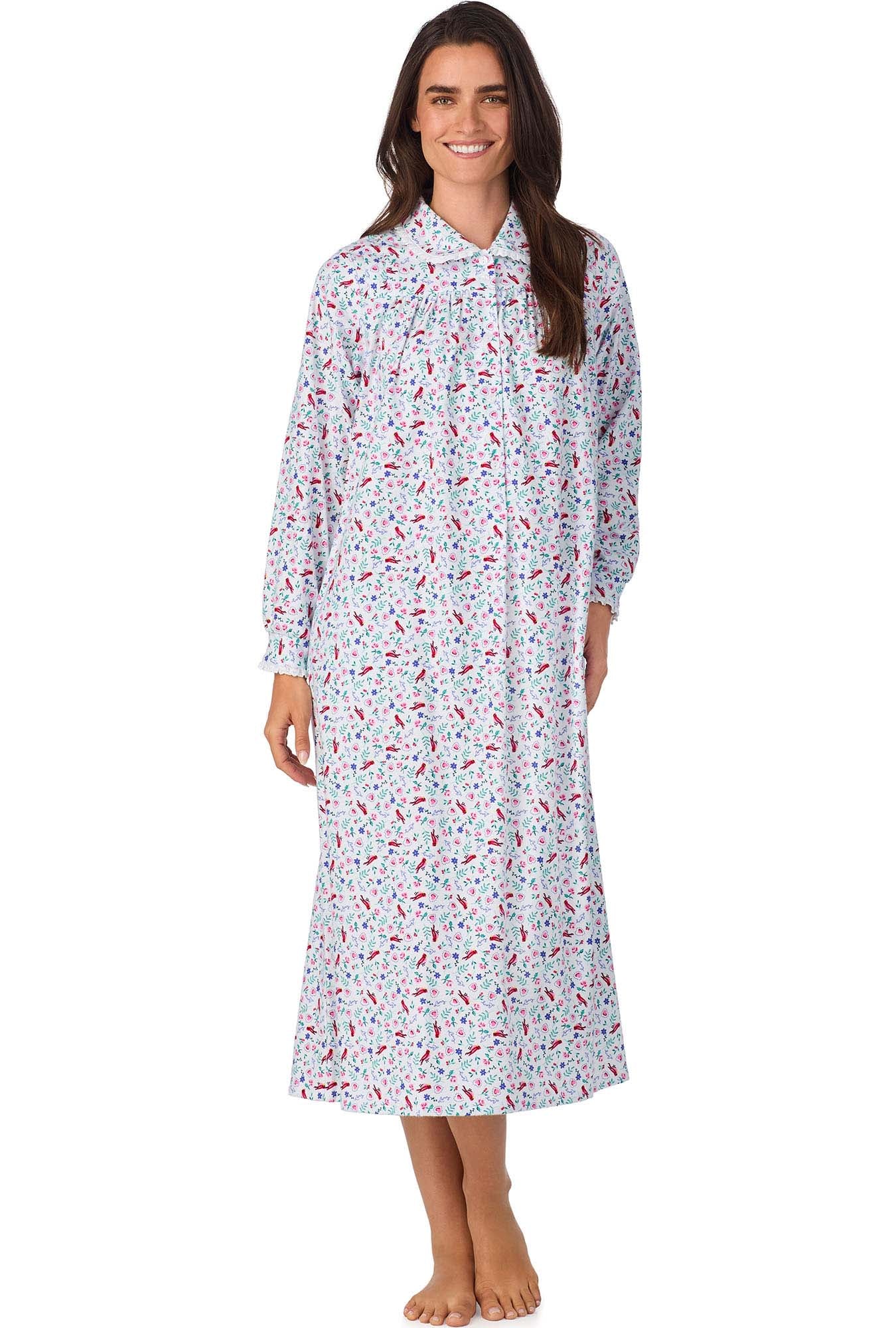 A lady wearing New Cardinal Peter Pan Flannel Gown