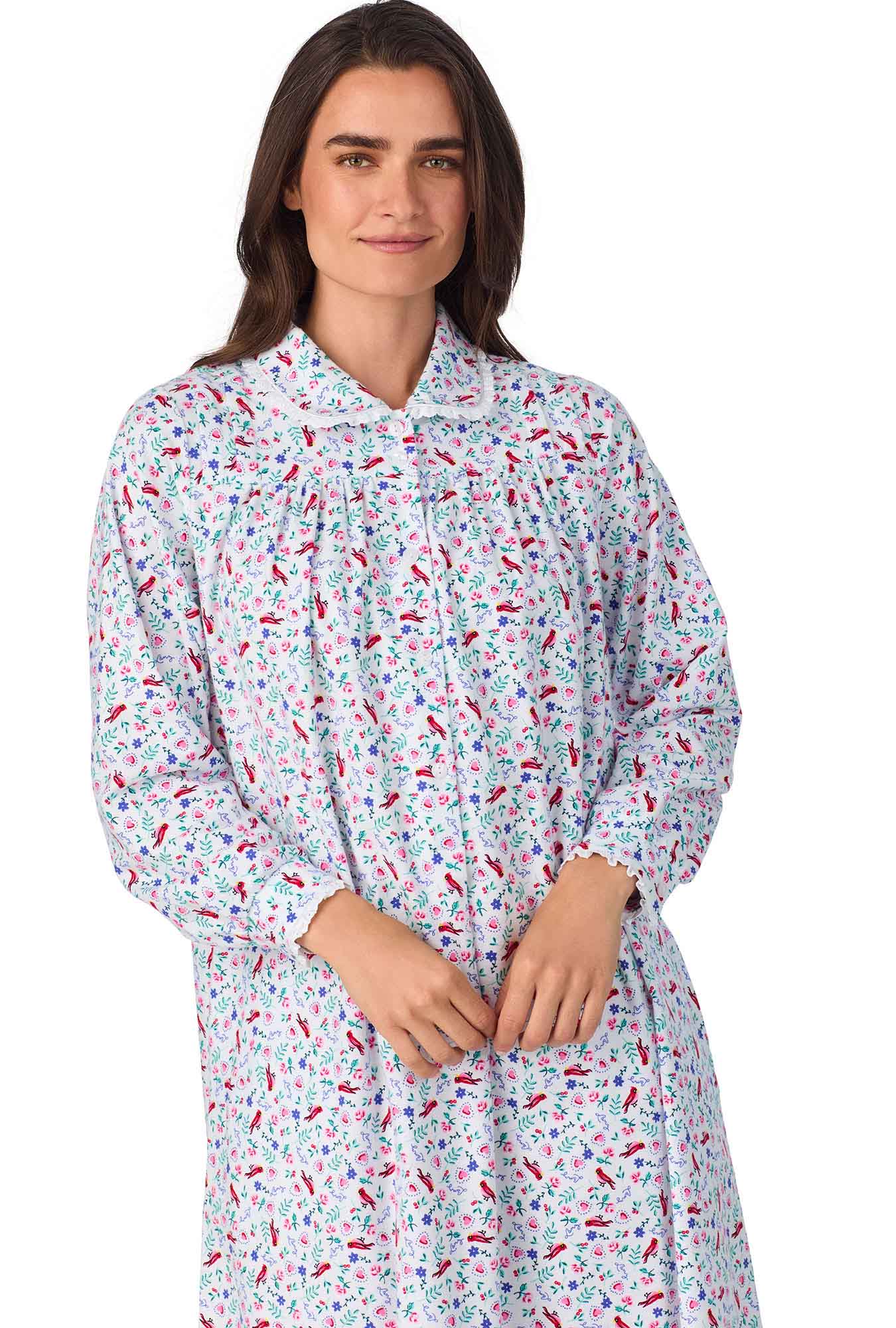 A lady wearing New Cardinal Peter Pan Flannel Gown