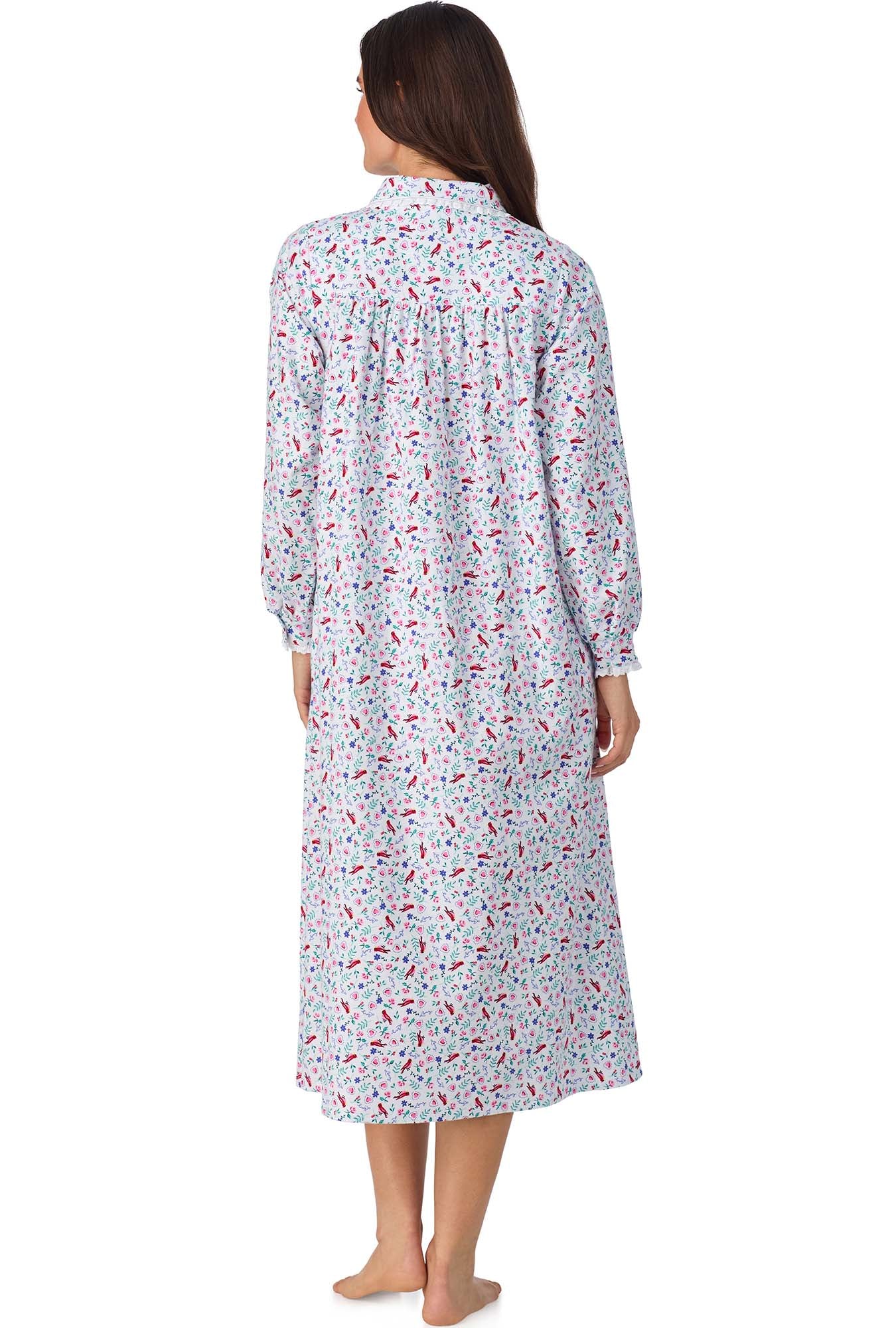 A lady wearing New Cardinal Peter Pan Flannel Gown