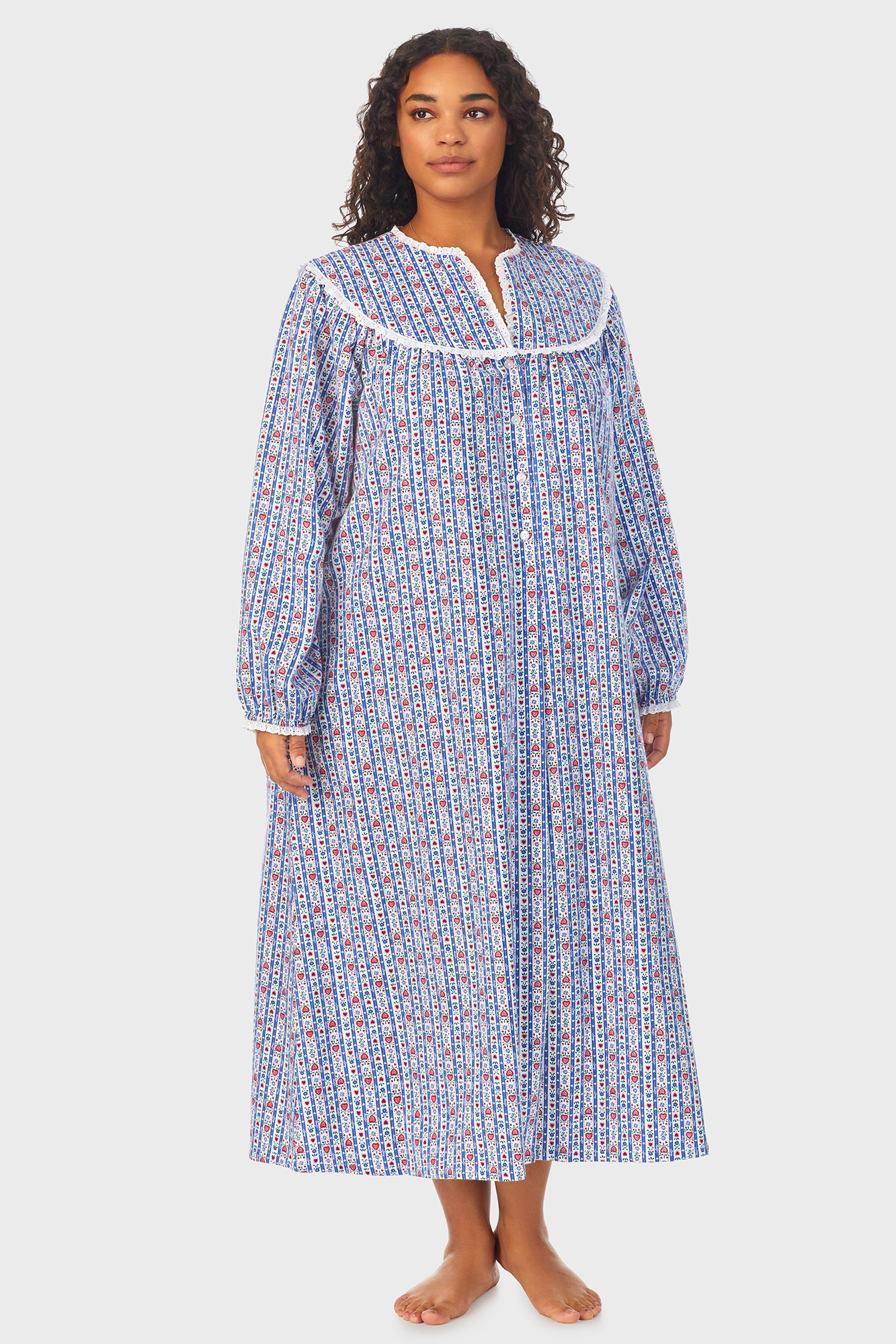 Classic Blue Tyrolean Stripe Flannel Nightgown Plus – Lanz of Salzburg