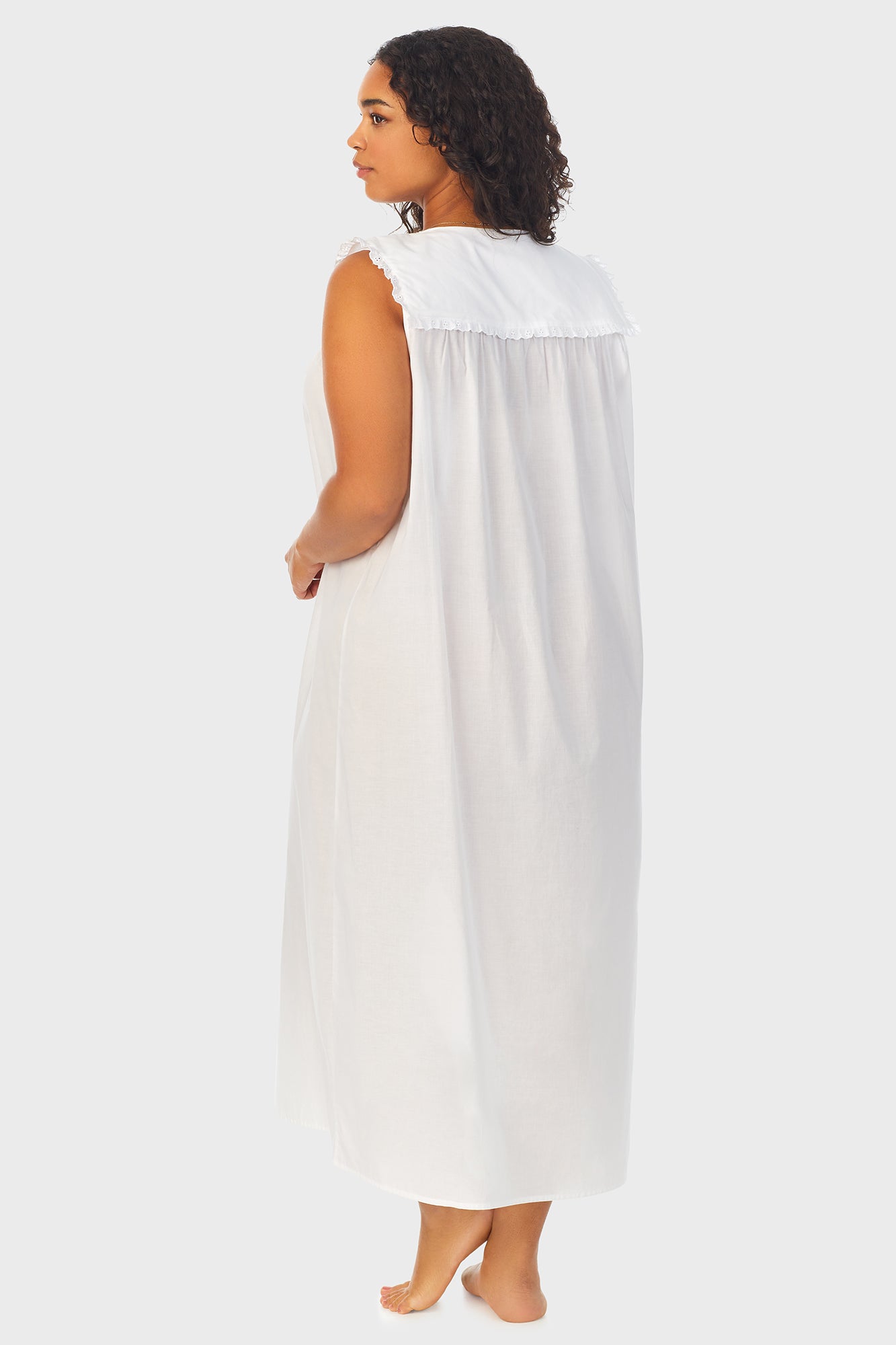 A lady wearing White Cotton Dream Long Nightgown Plus