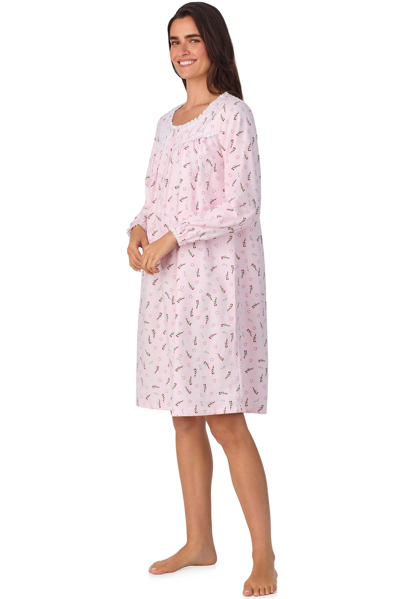 A lady wearing Candy Canes Waltz Flannel Gown