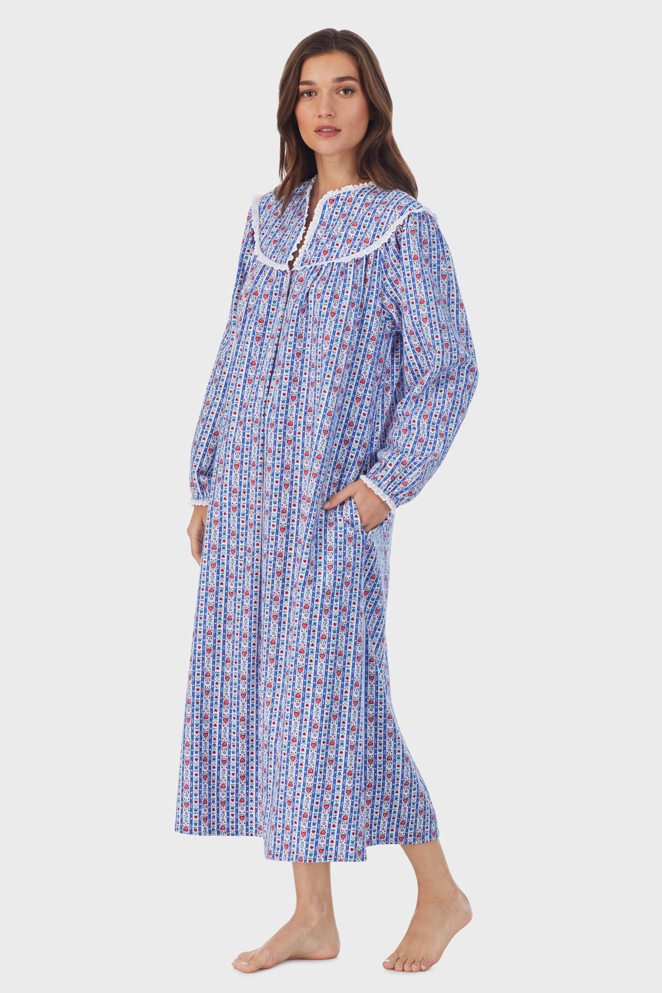 Classic Blue Tyrolean Stripe Flannel Nightgown
