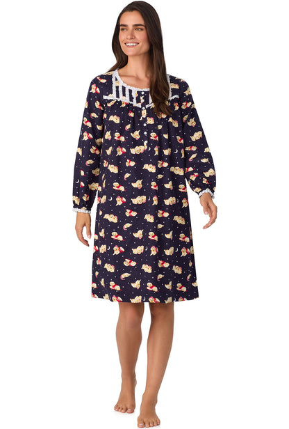 A lady wearing Cuddly Labs Waltz Flannel Gown