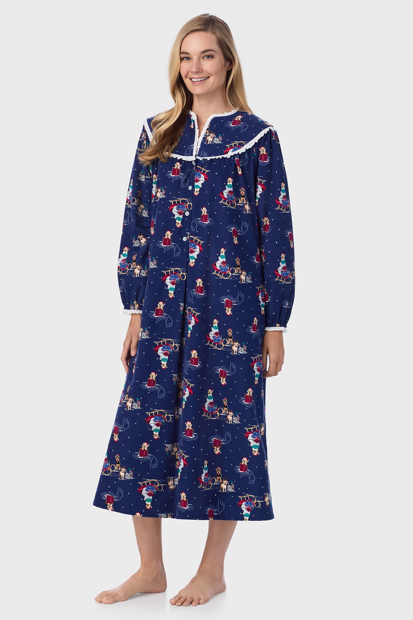 Sleigh Puppies Flannel  Gown