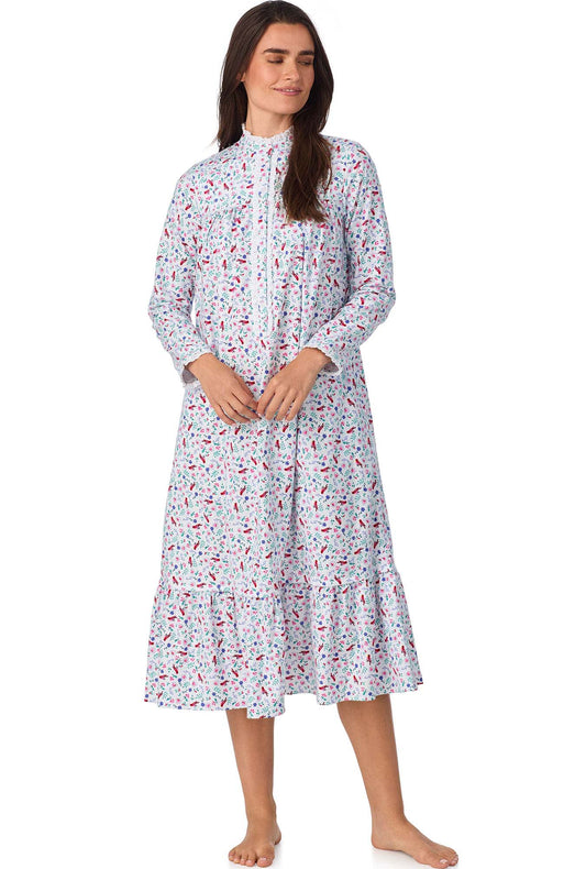 A lady wearing New Cardinal Highneck Flannel Gown