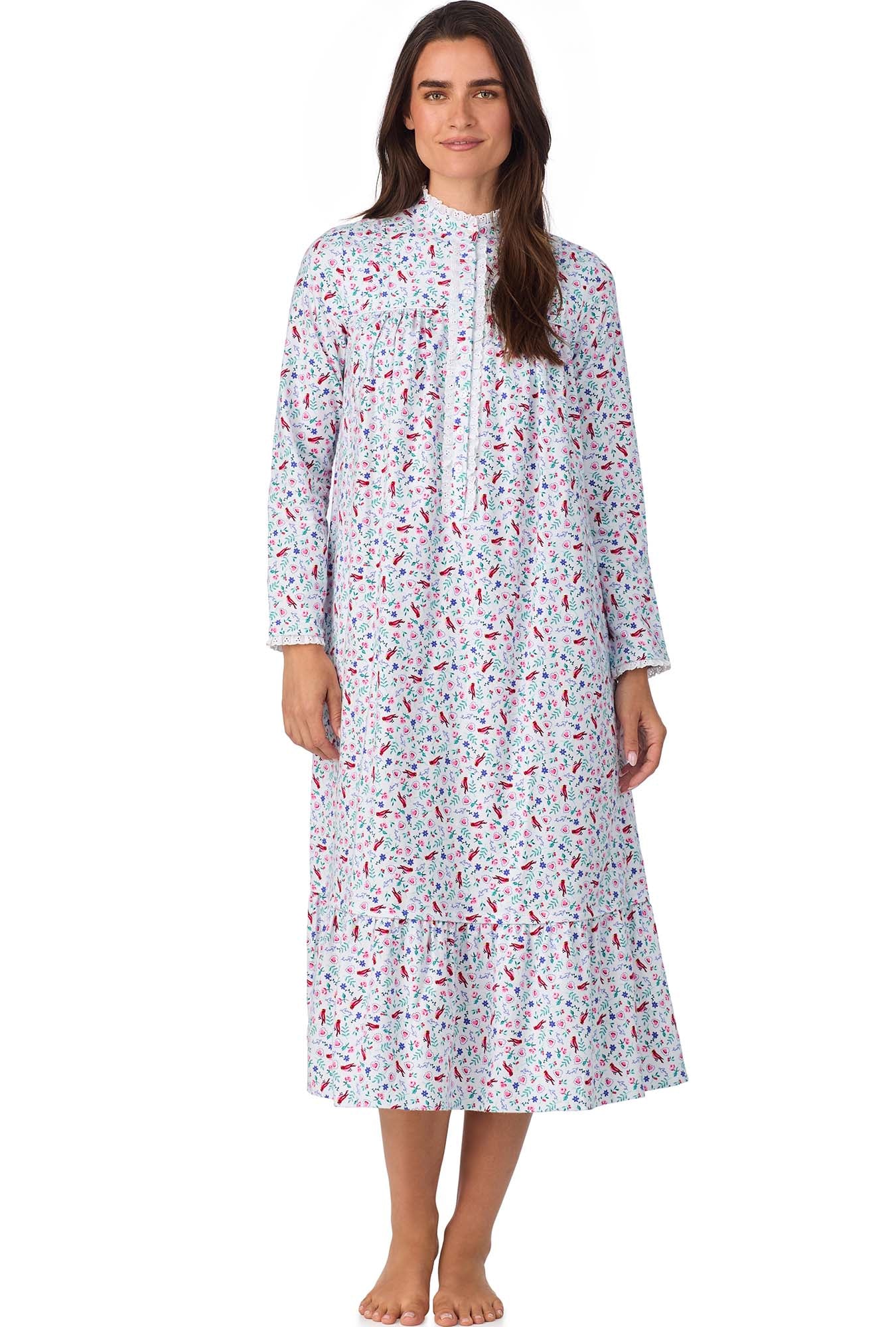 A lady wearing New Cardinal Highneck Flannel Gown
