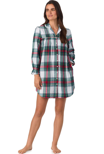 A lady wearing Holiday Plaid Flannel Nightshirt