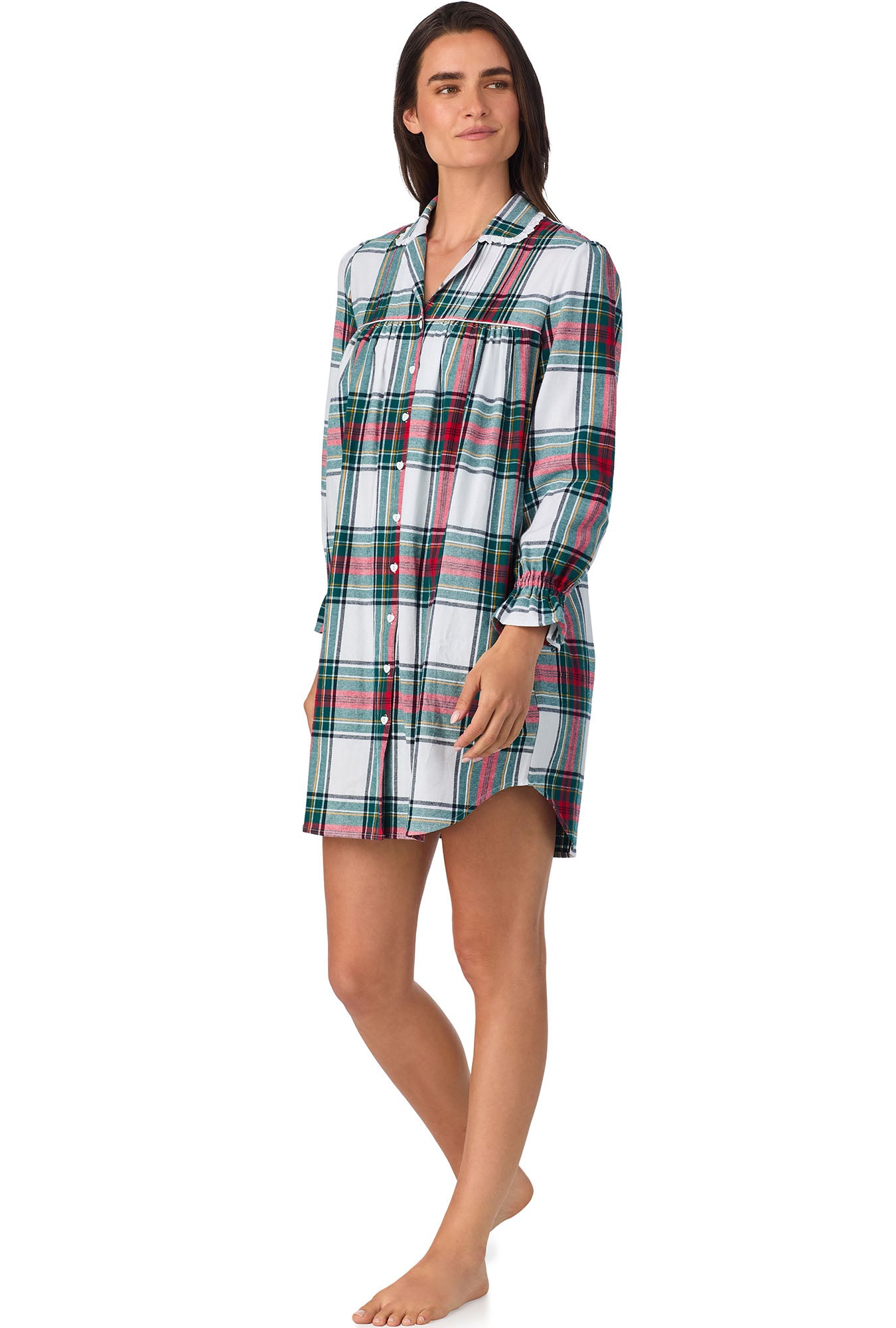 A lady wearing Holiday Plaid Flannel Nightshirt