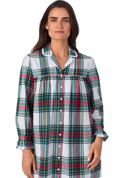 A lady wearing Holiday Plaid Flannel Nightshirt