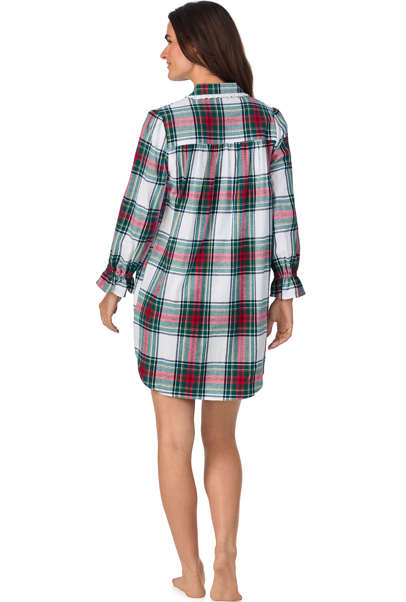 A lady wearing Holiday Plaid Flannel Nightshirt