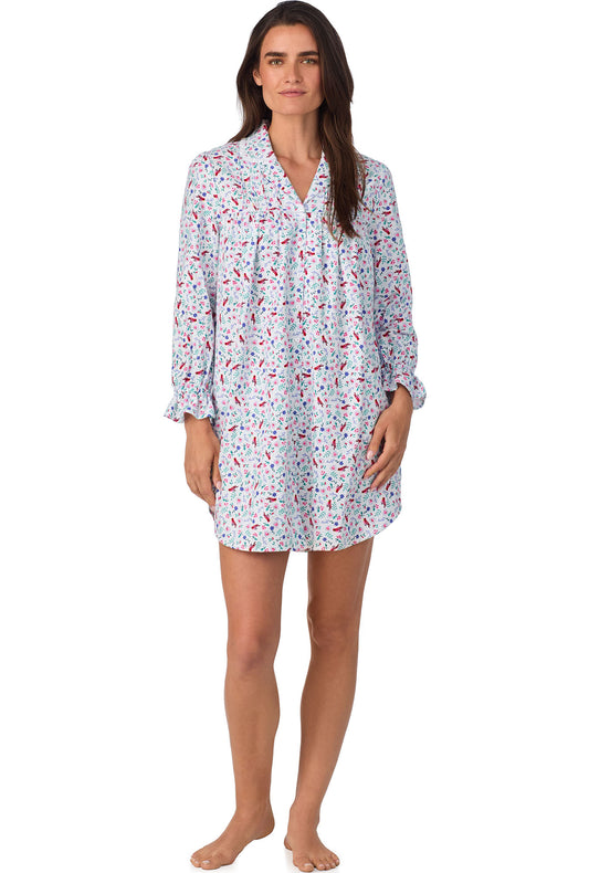 A lady wearing New Cardinal Flannel Nightshirt