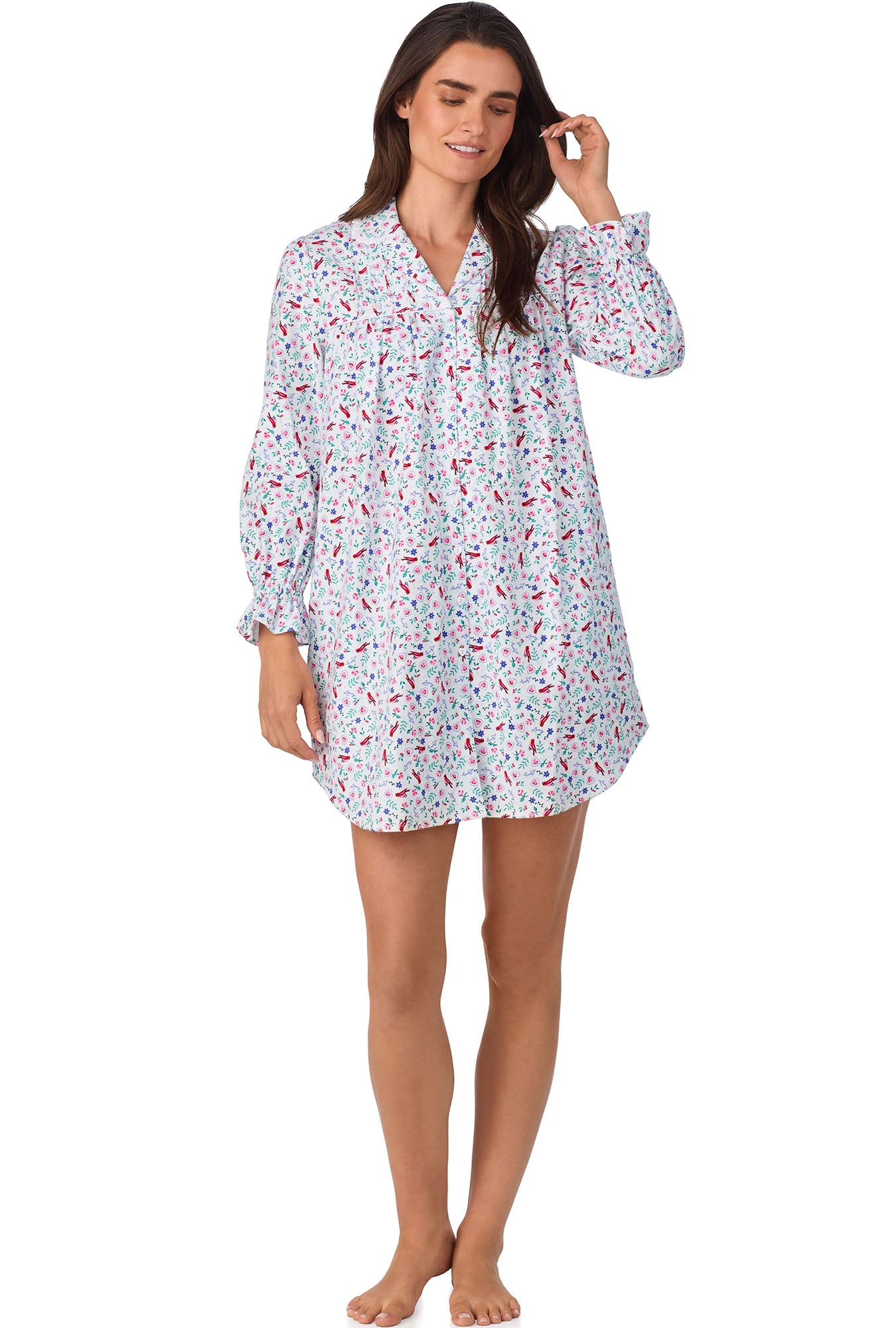 A lady wearing New Cardinal Flannel Nightshirt