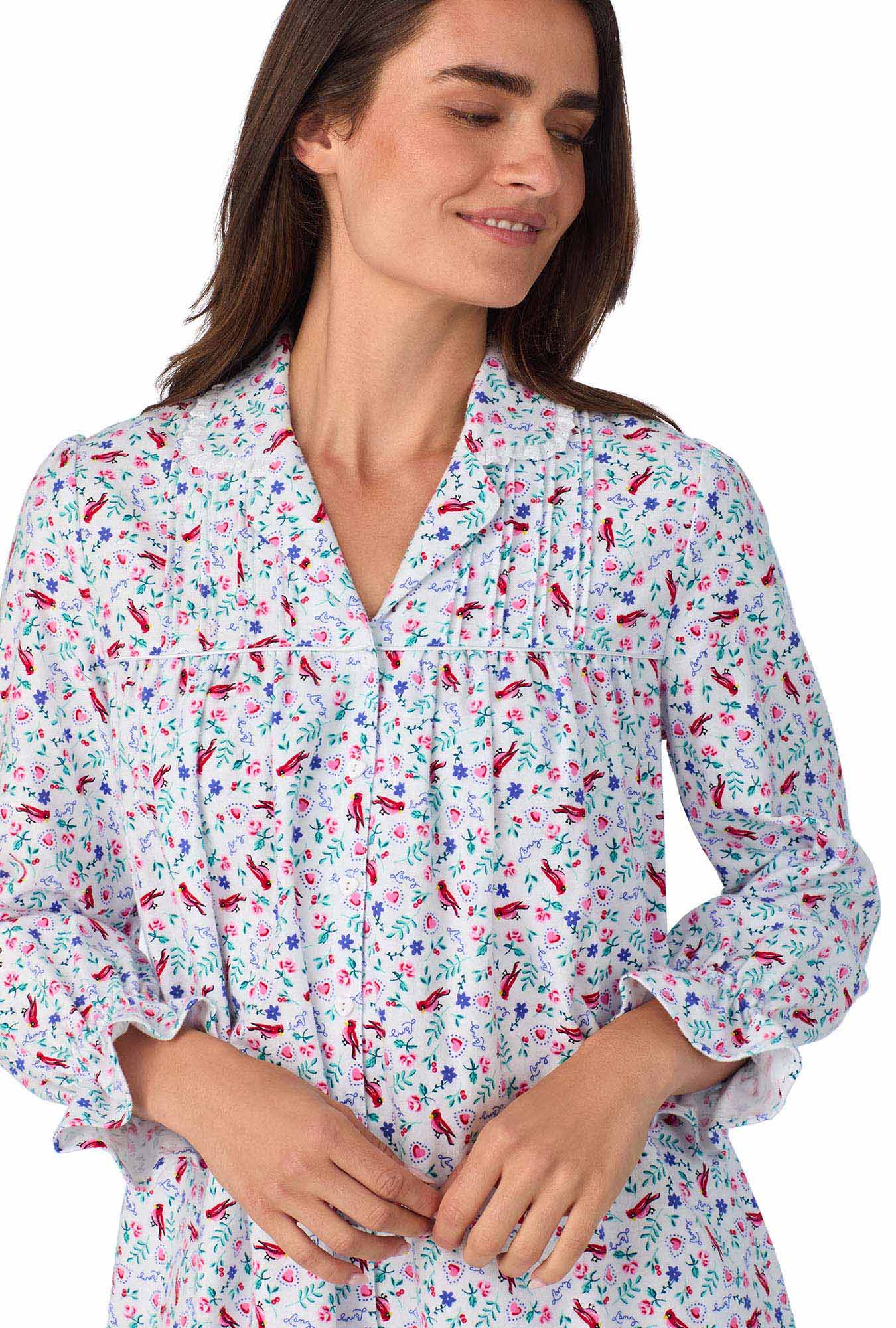 A lady wearing New Cardinal Flannel Nightshirt