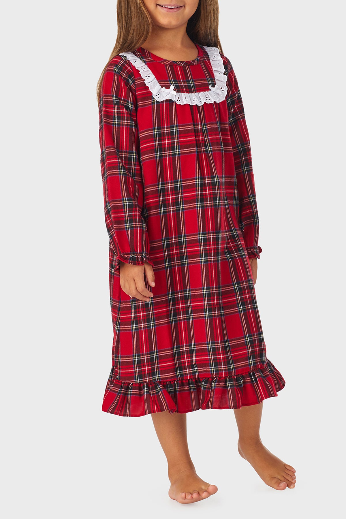 Toddler & Girls Red Tartan 100% Recycled Poly Twill Long Sleeve Nightgown