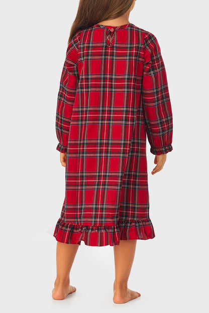 Toddler & Girls Red Tartan 100% Recycled Poly Twill Long Sleeve Nightgown