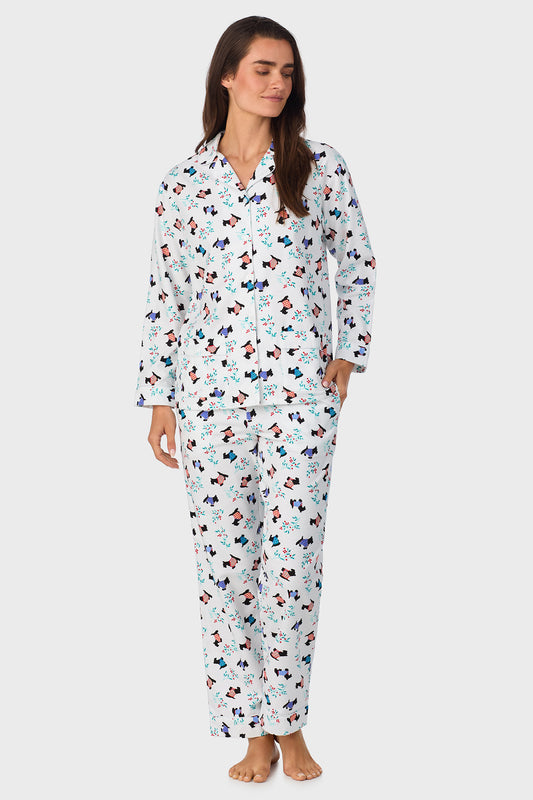 Scottie Dog 100% Cotton Brushed Flannel Classic Notch Pajama