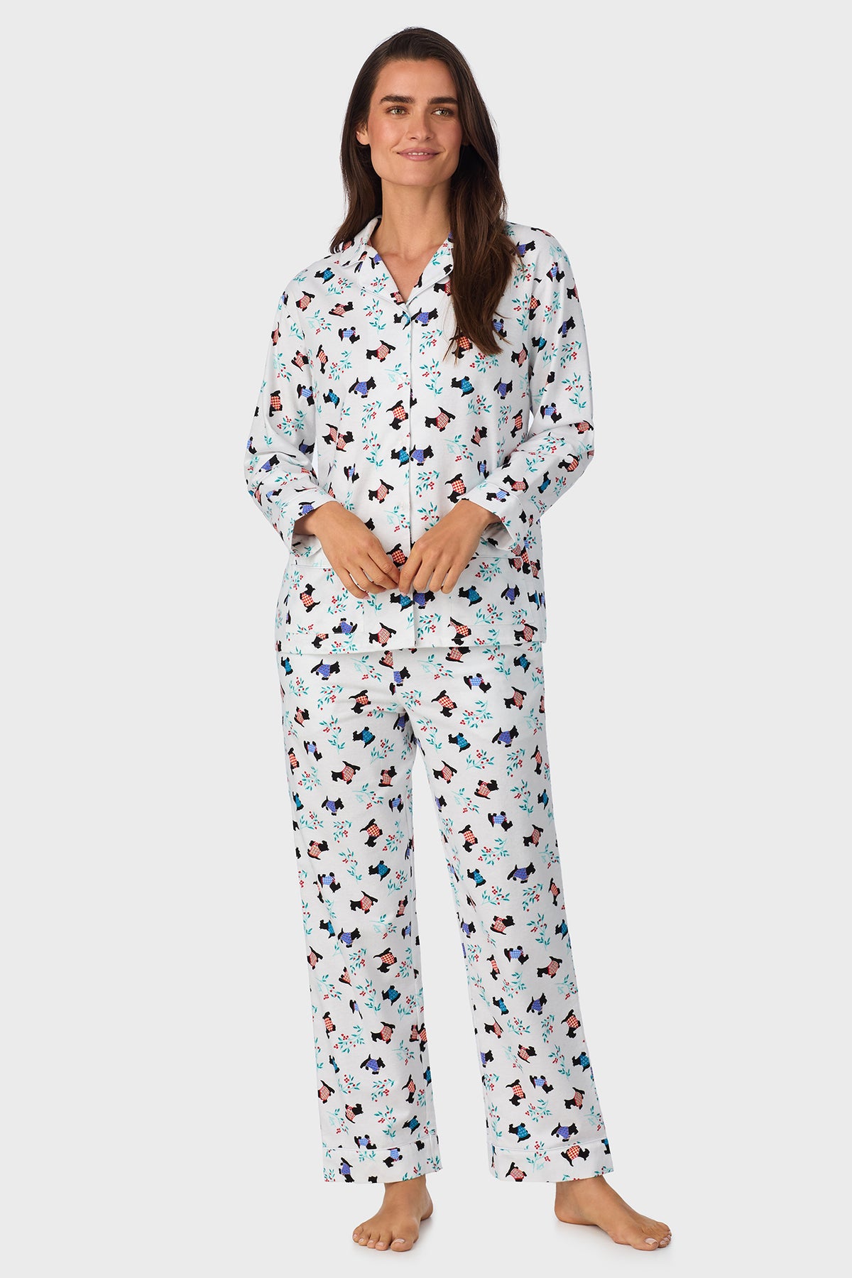Scottie Dog 100% Cotton Brushed Flannel Classic Notch Pajama