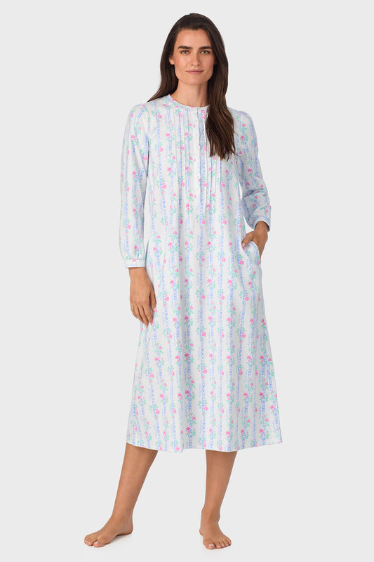 Sweet & Simple Moire Garland Stripes 100% Cotton Brushed Flannel Long Sleeve Gown