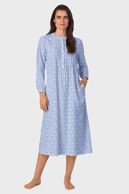 Sweet & Simple Blue Nordic Tyrolean Cotton Flannel Henley Nightgown