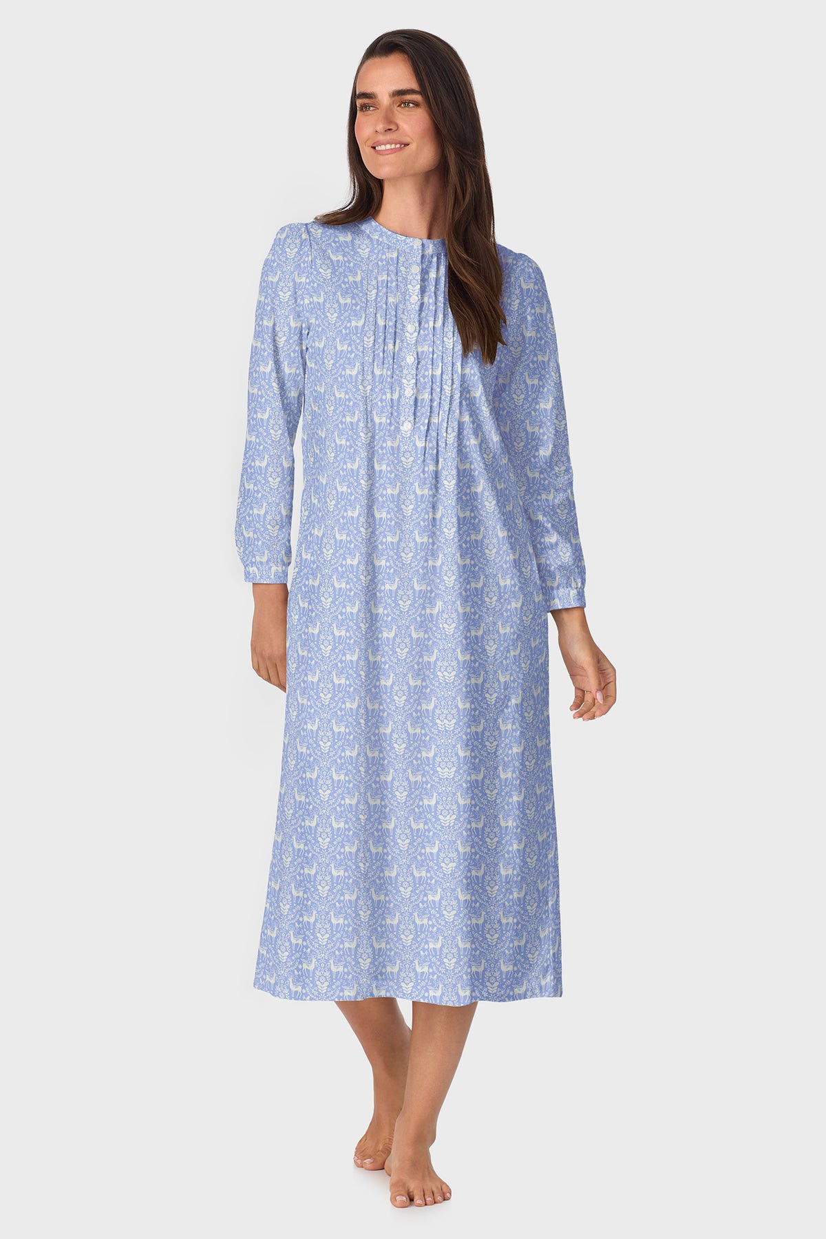 Sweet & Simple Blue Nordic Tyrolean Cotton Flannel Henley Nightgown