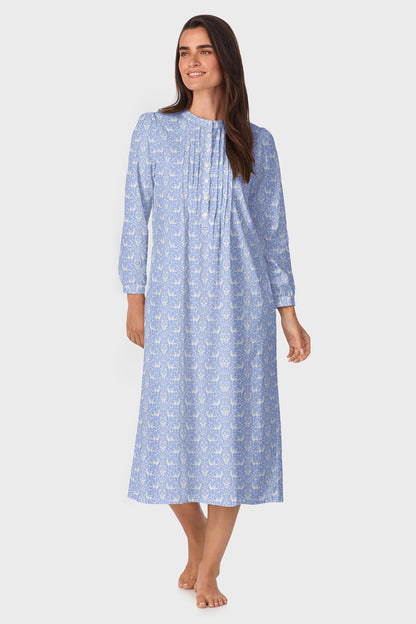 Sweet & Simple Blue Nordic Tyrolean Cotton Flannel Henley Nightgown