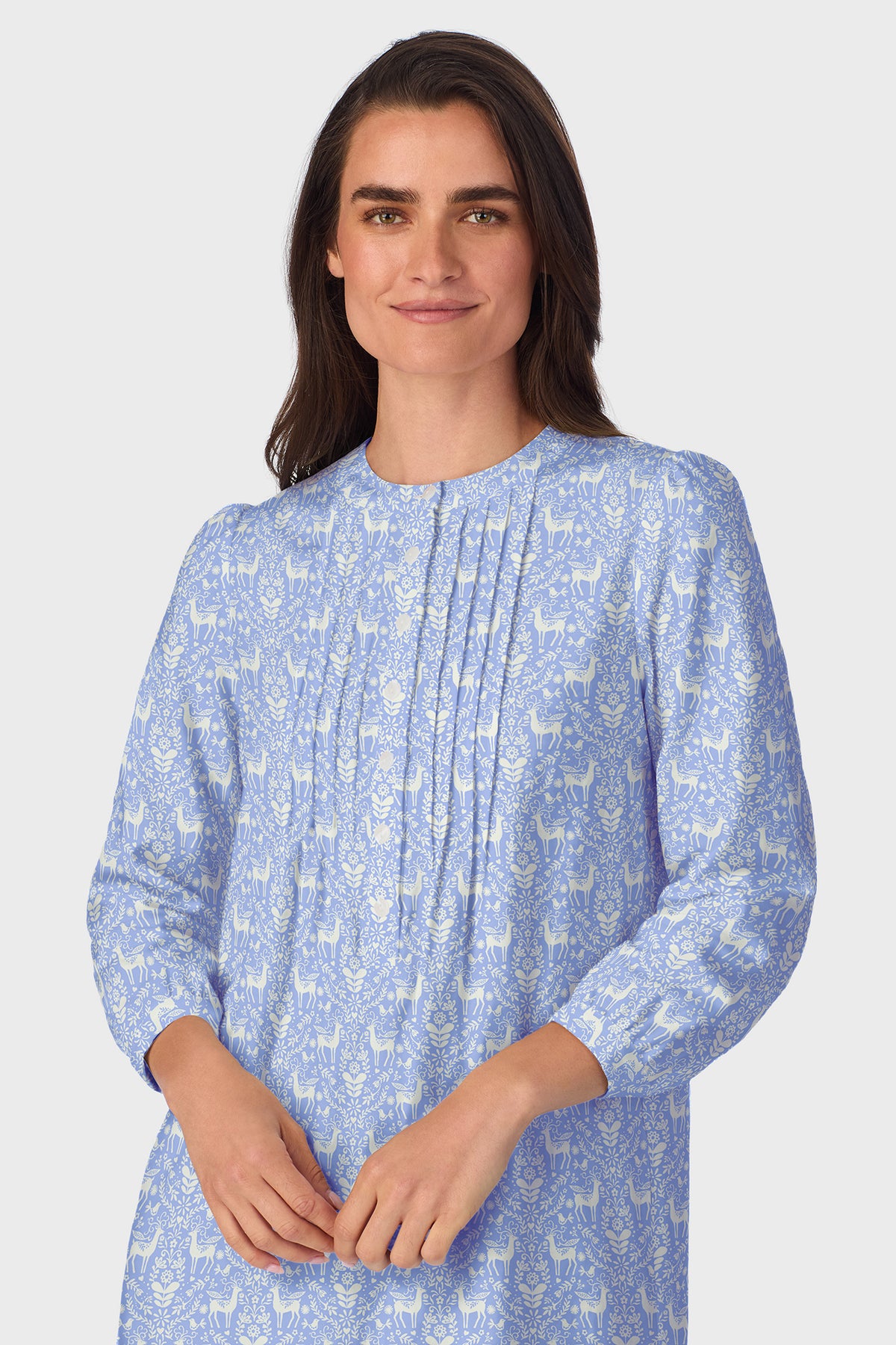 Sweet & Simple Blue Nordic Tyrolean Cotton Flannel Henley Nightgown