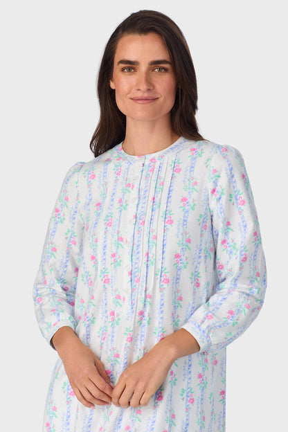 Sweet & Simple Floral Garland Stripe 100% Cotton Flannel Henley Nightgown
