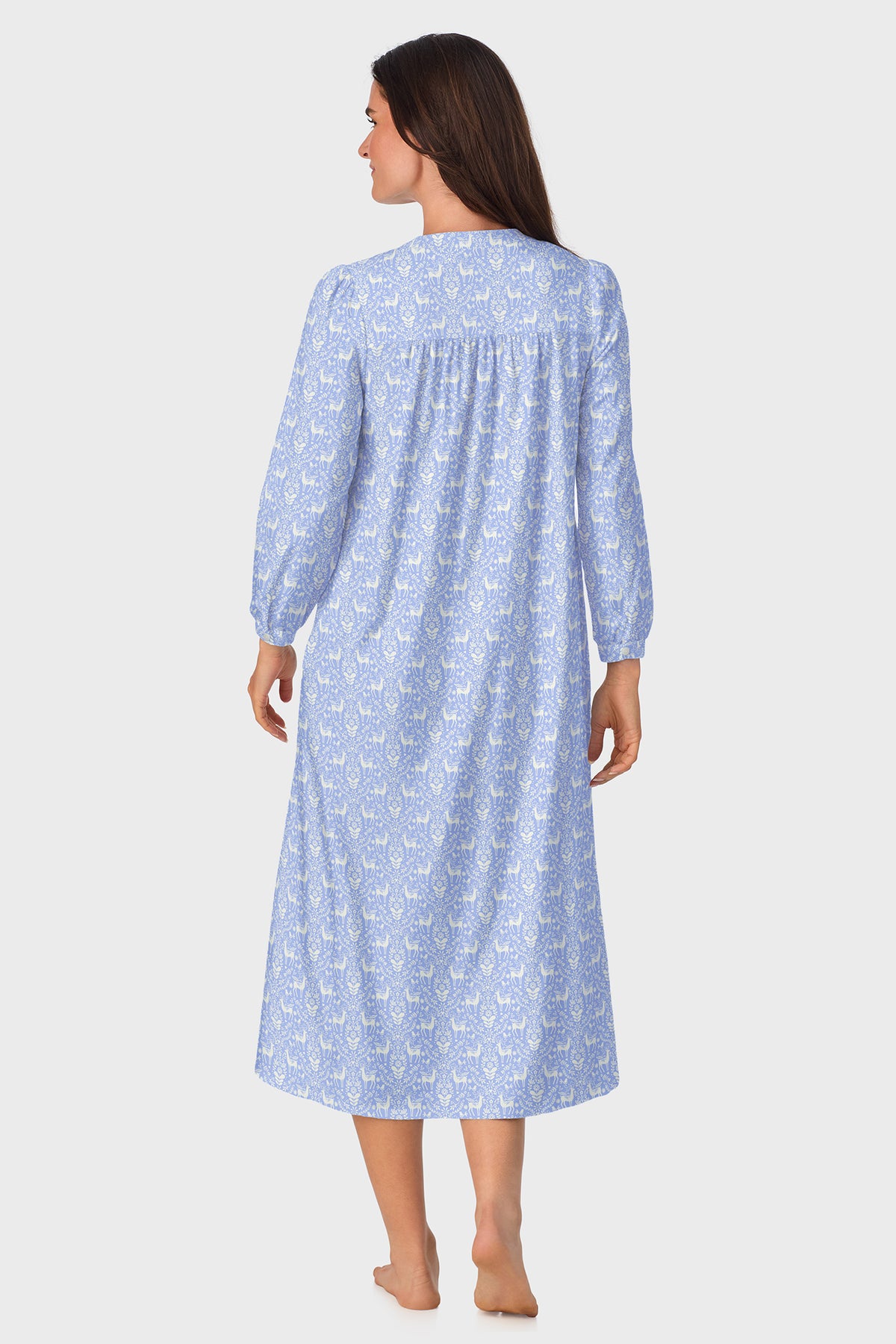Sweet & Simple Blue Nordic Tyrolean Cotton Flannel Henley Nightgown