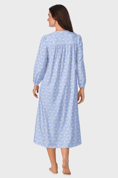 Sweet & Simple Blue Nordic Tyrolean Cotton Flannel Henley Nightgown