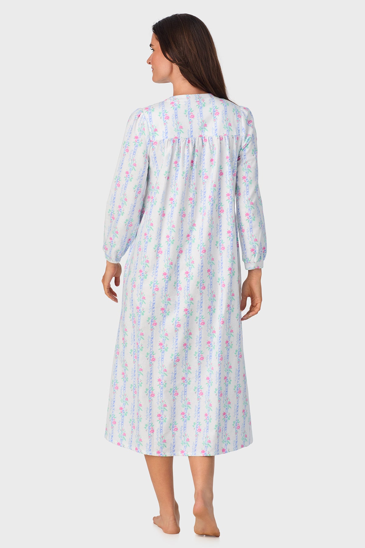 Sweet & Simple Floral Garland Stripe 100% Cotton Flannel Henley Nightgown