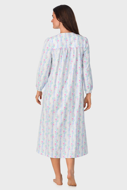 Sweet & Simple Floral Garland Stripe 100% Cotton Flannel Henley Nightgown